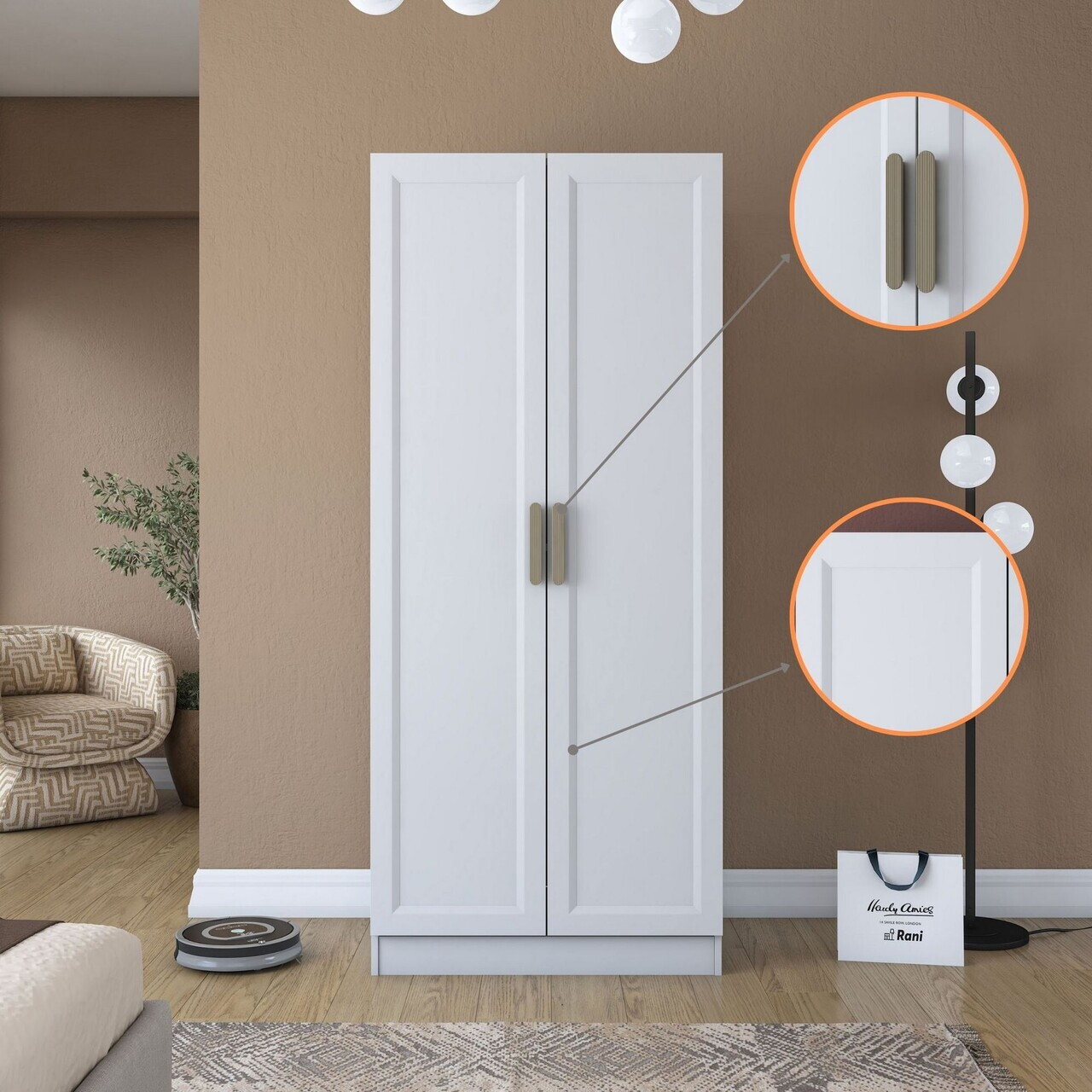 Dulap pentru haine, Hanah Home, BA201, 90x210x57.5 cm, PAL melaminat, Alb - view 4