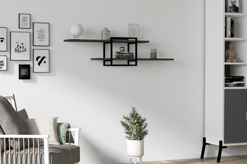 Raft de perete, asse home, mone, 120x30x18 cm, antracit / negru