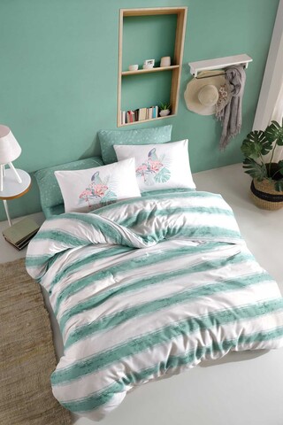 Lenjerie de pat dubla king, 3 piese, 220x240 cm, 100% bumbac ranforce, hcw, florida, menta