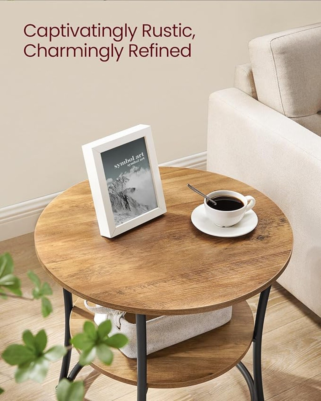 Masuta de cafea, Vasagle, Round, 55x55 cm, max 40 kg, PAL/otel, maro - imagine 6