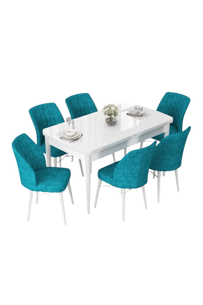 Set masa extensibila si scaune, Hanah Home, Nef, Alb / Turcoaz - view 2