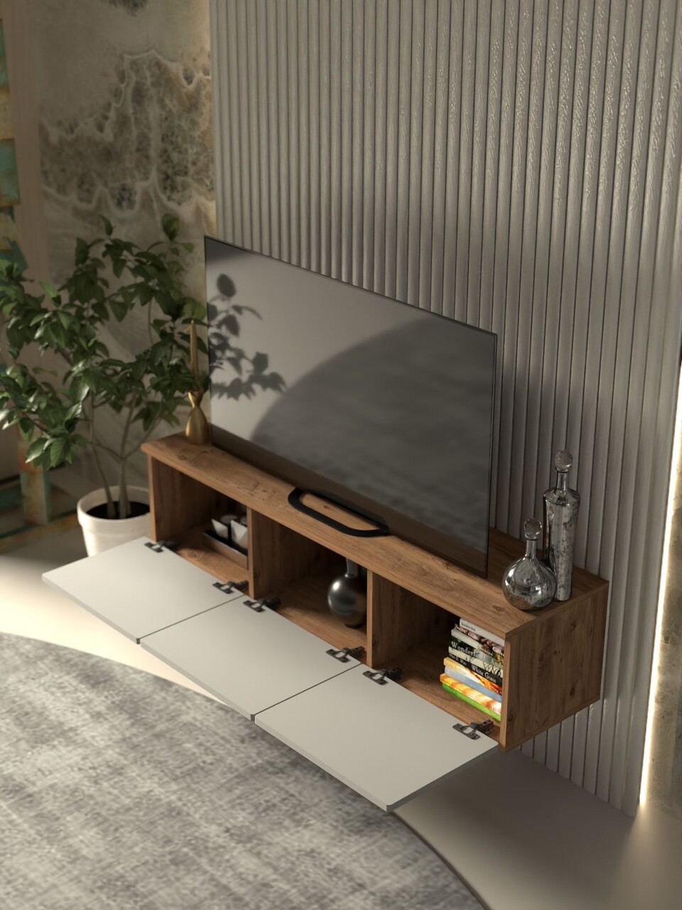 Comoda TV, Hanah Home, Modena 135, 135x32x35 cm, PAL, Pin Atlantic / Alb - view 3