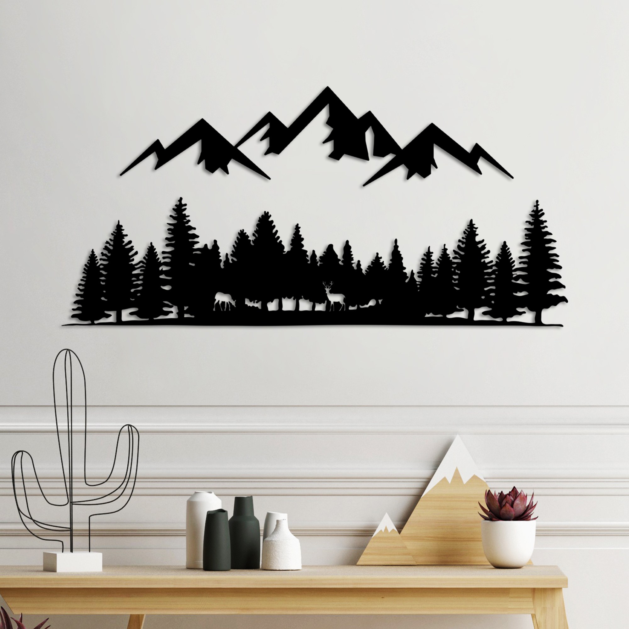Decoratiune de perete, Nature And Mountain, Dimensiune: 54 x 14 cm (1 bucată), Negru