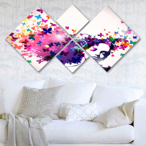 Set 4 tablouri decorative, 4MDF9435306, MDF, Imprimat UV, Multicolor Evans