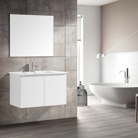 Set corp lavoar 2 usi lavoar ceramic si oglinda, berni, l.80 l.46 h.50, alb