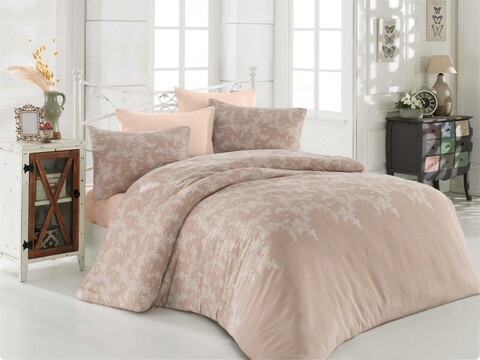 Lenjerie de pat dubla Super King (US) (ES), 3 piese, Rette – Beige, EnLora Home, 65% bumbac/35% poliester EnLora Home