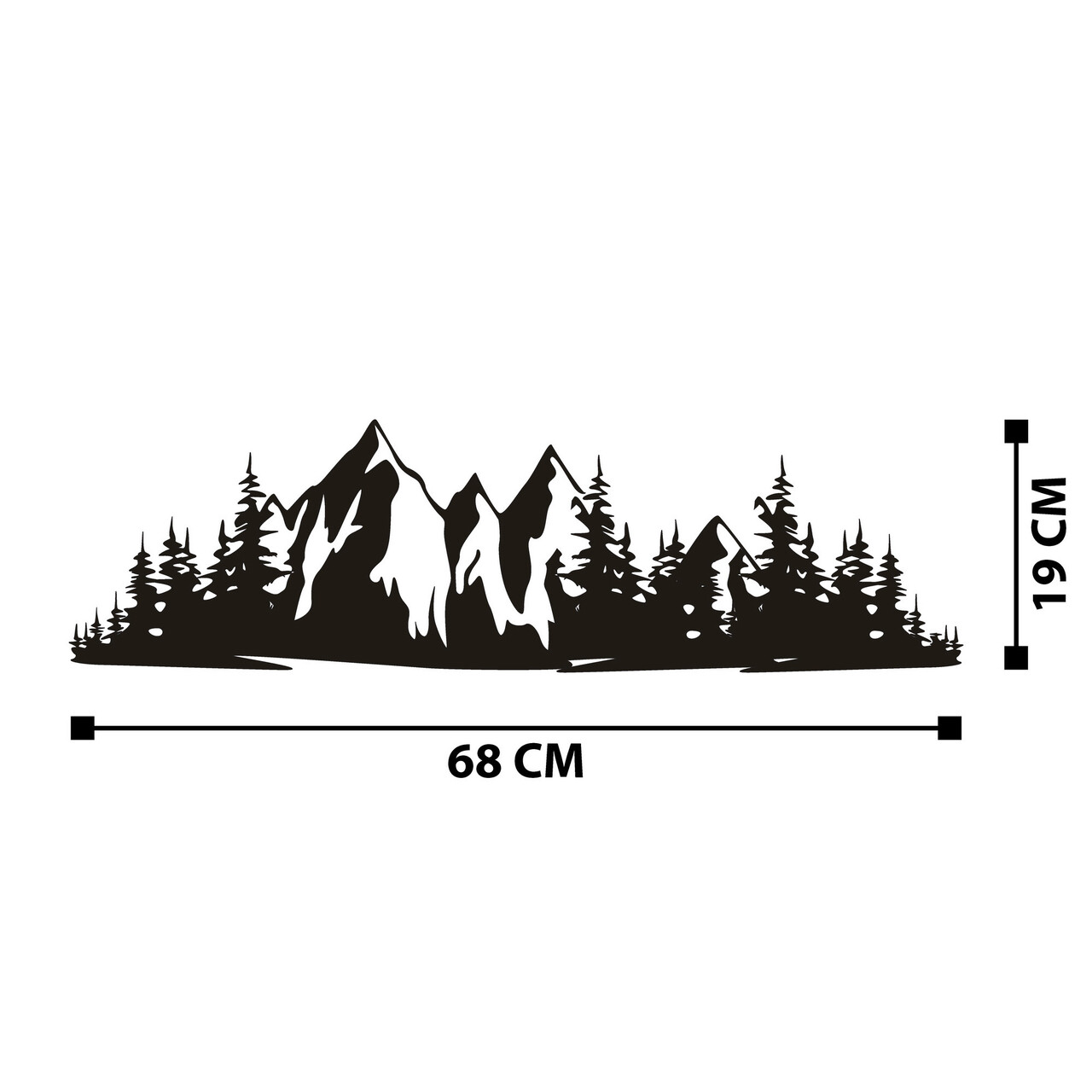 Decoratiune de perete, Mountain 1, metal, 68 x 19 cm, negru