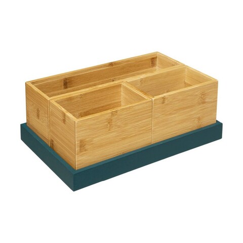 Set cutii pentru organizare 4 piese Colors, 5five, 28 x 17.5 x 11 cm, bambus, albastru 5five