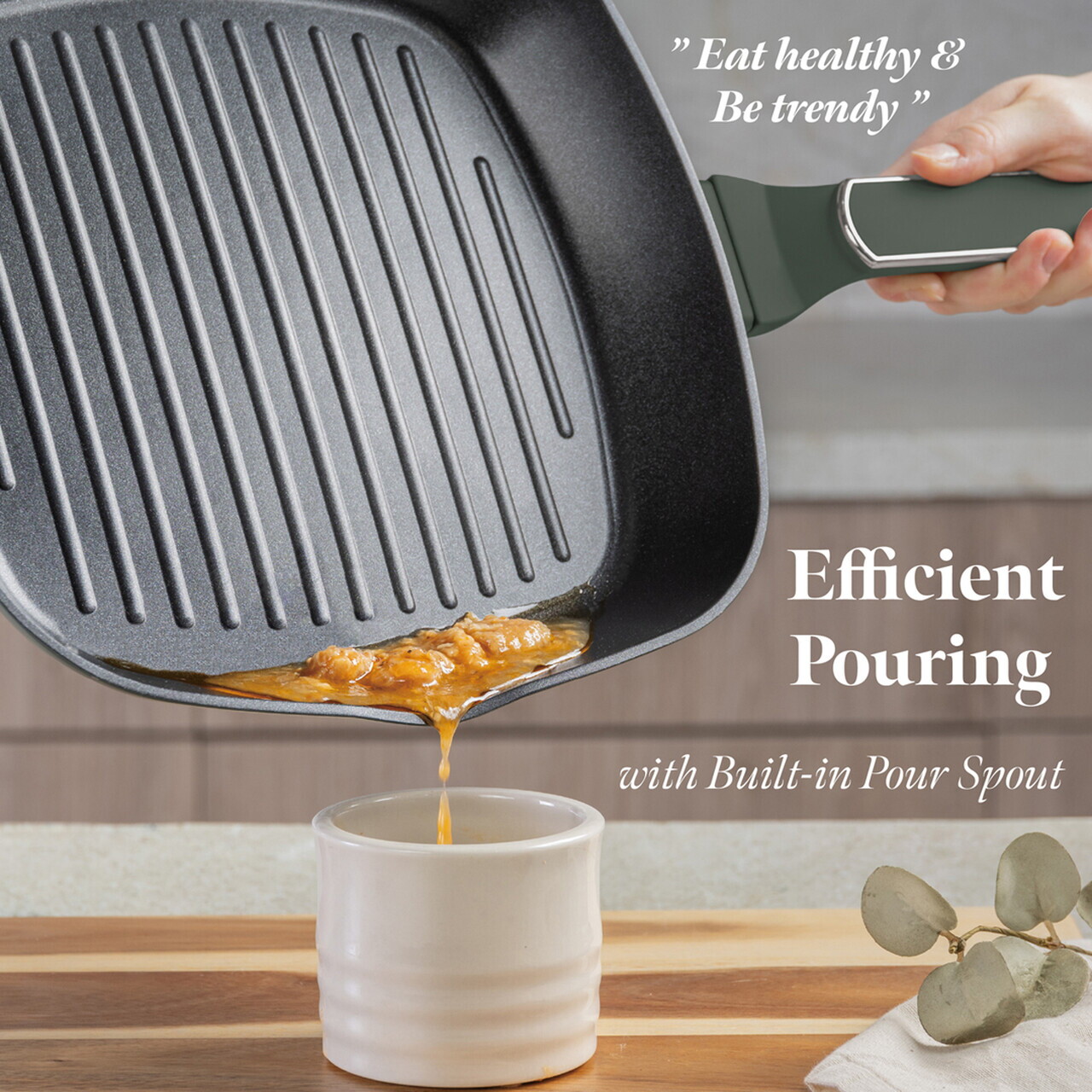 Tigaie grill Berlinger Haus, Matte Green, 28 cm, 2.1 L, aluminiu forjat, verde mat - imagine 6