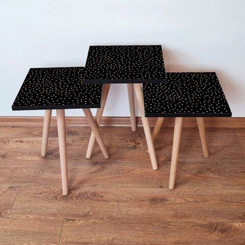 Set masute 3 piese, leona, 3shp250, negru / auriu