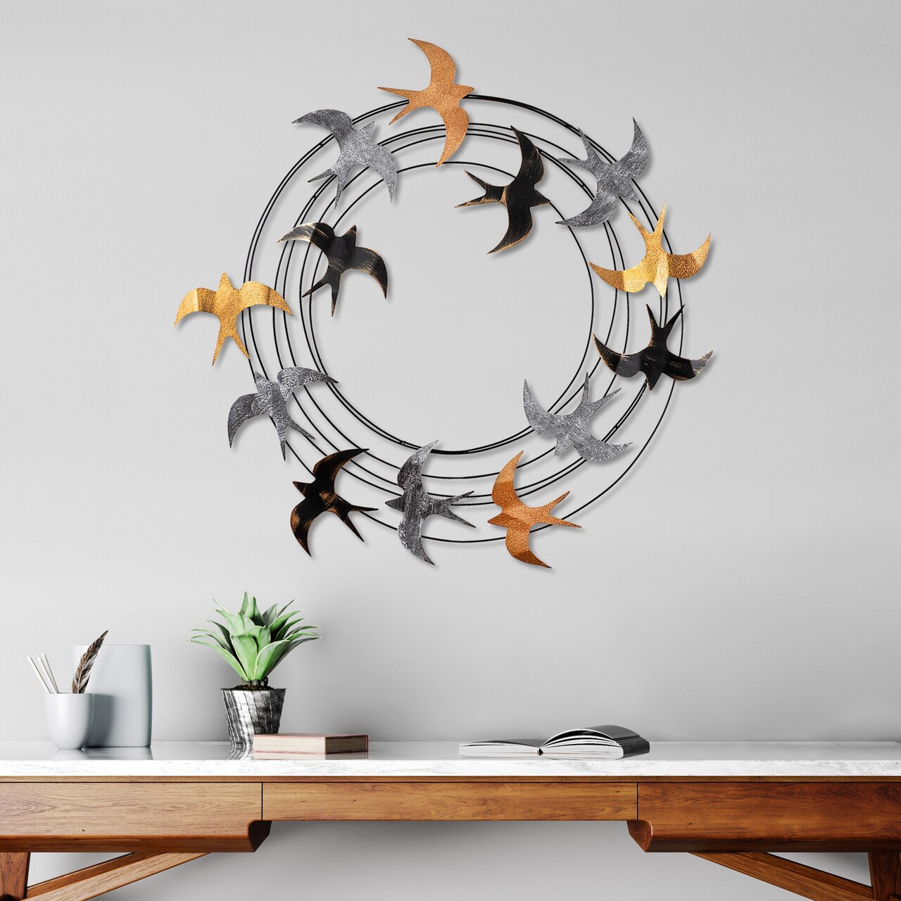 Decoratiune de perete, Spiral Flock 6, Dimensiuni: 87 x 87 x 5 cm, Multicolor - view 2