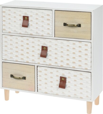 Mini dulap pentru depozitare, 29.5x10x31.7 cm, 5 sertare, lemn, alb
