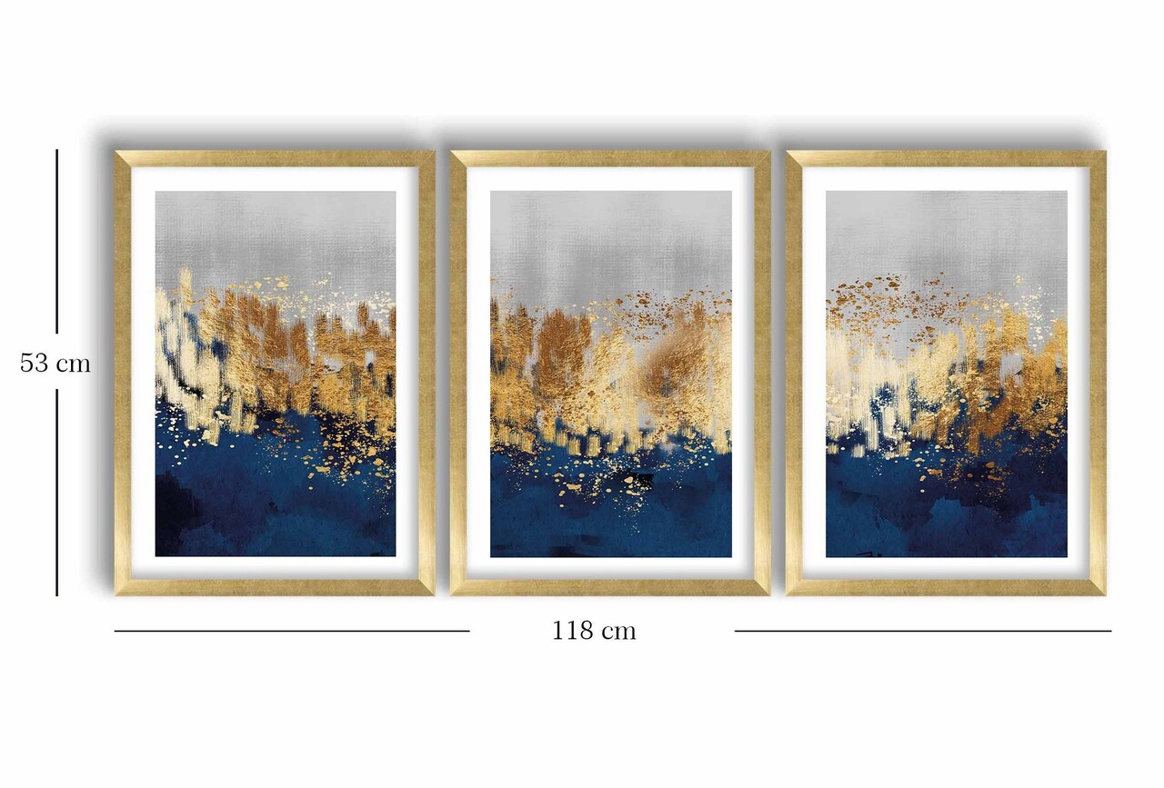 Set 3 tablouri decorative, 3P3853NISCT-020, Lemn, Auriu / Bleumarin / Gri - view 2