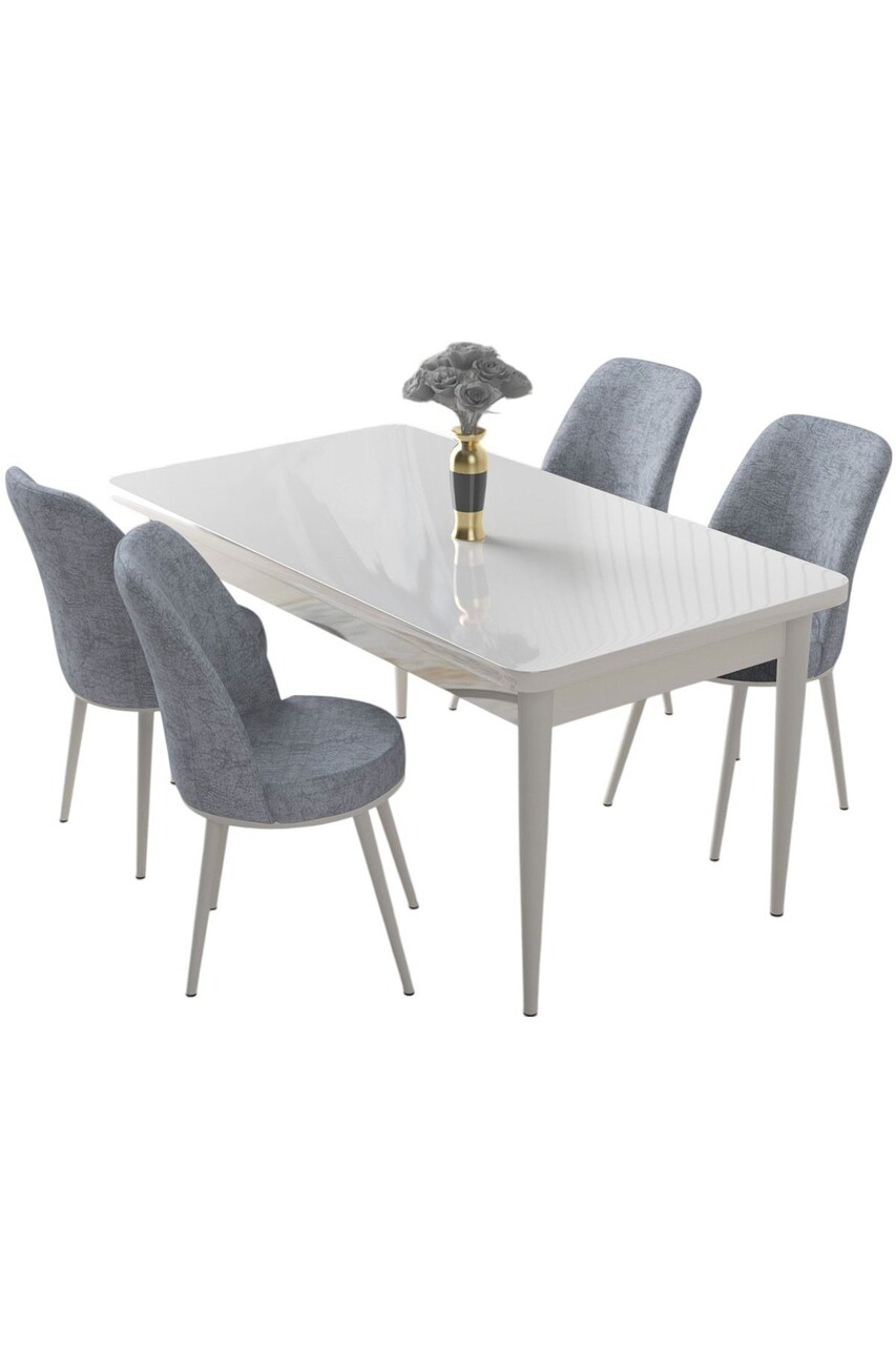 Set masă și scaune (5 bucăți), Hanah Home, Nil, Alb/Gri - view 2