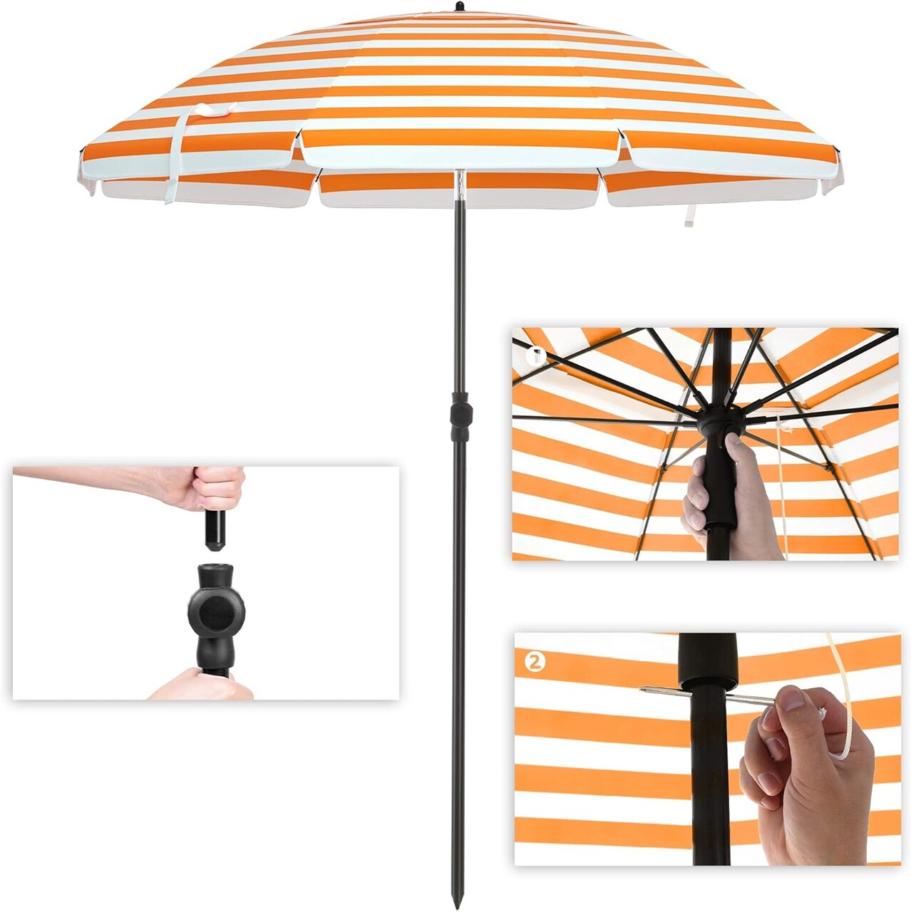 Umbrela pentru gradina, piscina, balcon sau terasa, Songmics, 160 cm, protectie UV 50+, geanta de transport, portocaliu/alb - view 2