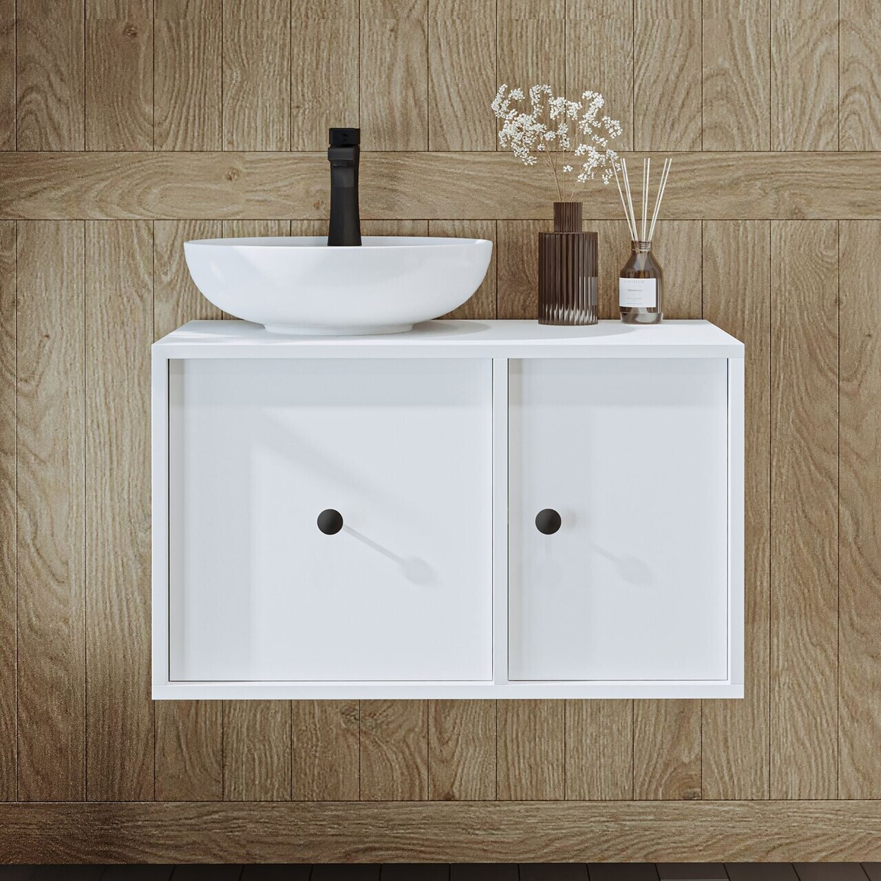 Dulap de baie cu chiuvetă, Hanah Home, 2536, 75x58x45 cm, MDF, Alb