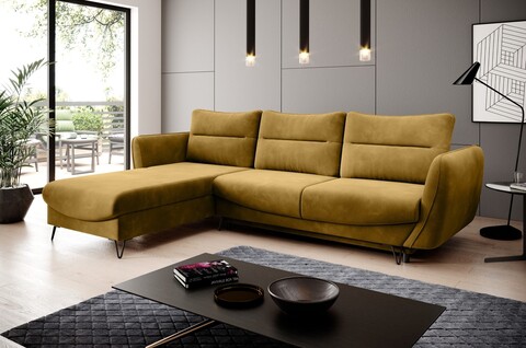Coltar extensibil stanga 3 locuri ELTAP, LT-45LO, Silva, 276x201x100 cm, lemn/poliester, mustar