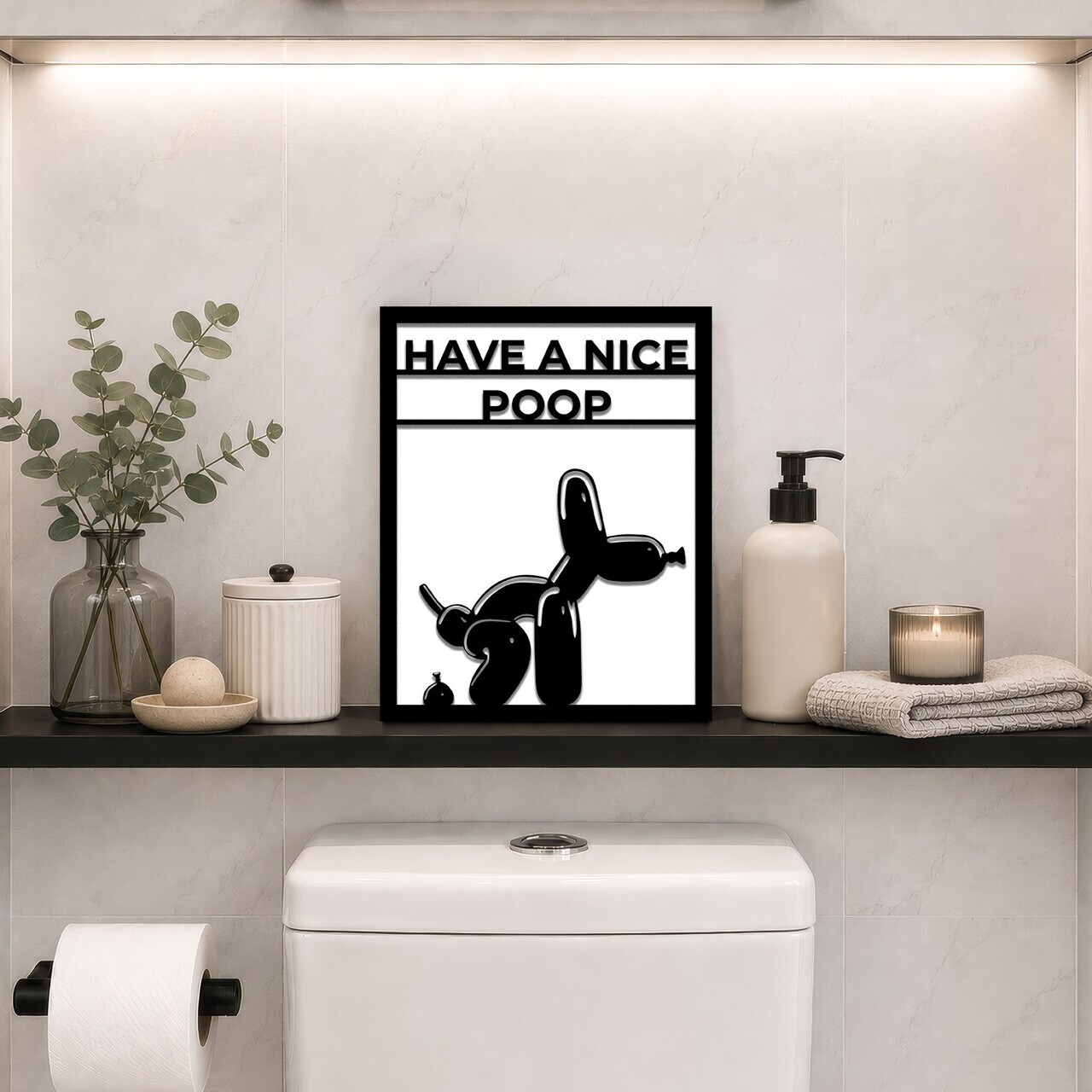 Tablou decorativ, Happy Poop, Dimensiune: 20 x 25 cm, Alb/Negru