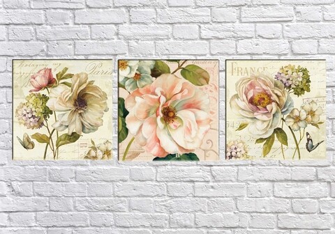Set 3 tablouri decorative france fleur, tablo center, 30x30 cm, canvas, multicolor