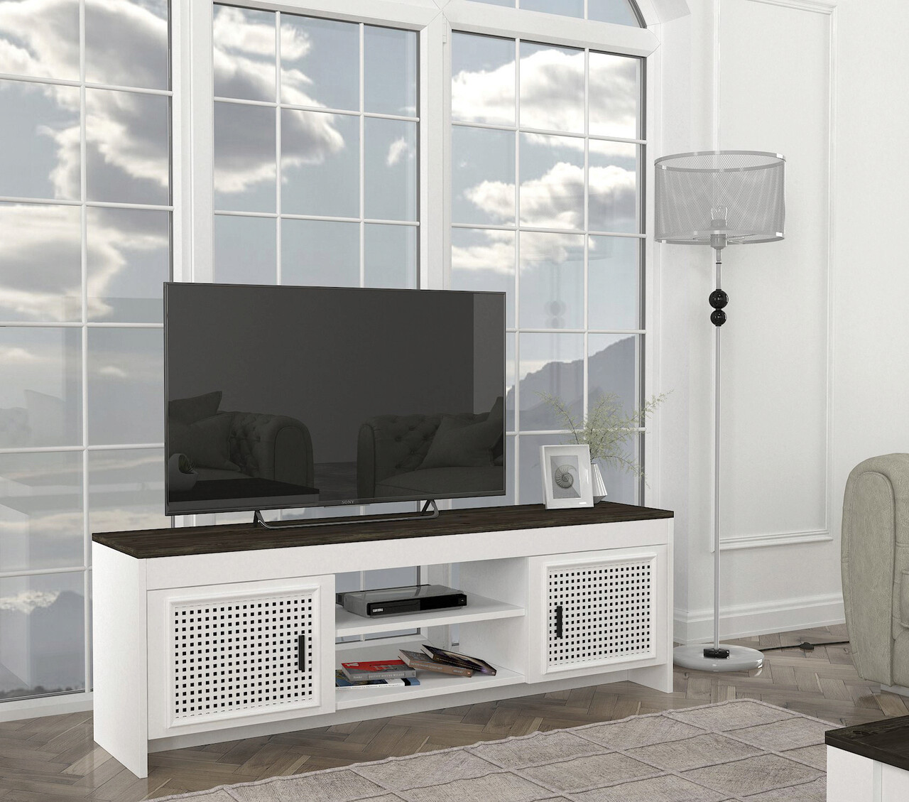 Comoda TV, Tera Home, Done, 150x48.2x35 Cm, PAL, Alb/Maro închis