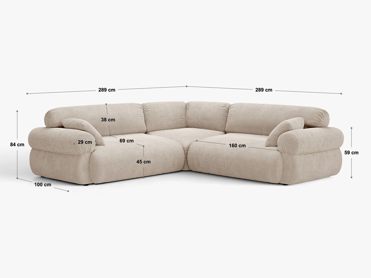 Coltar simetric 5 locuri, Ophelia, Micadoni Home, 259x259x84 cm, catifea, verde — imaginea 6
