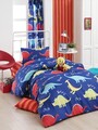 Lenjerie de pat pentru o persoana, Dinazorus - Blue, EnLora Home, 65% bumbac/35% poliester