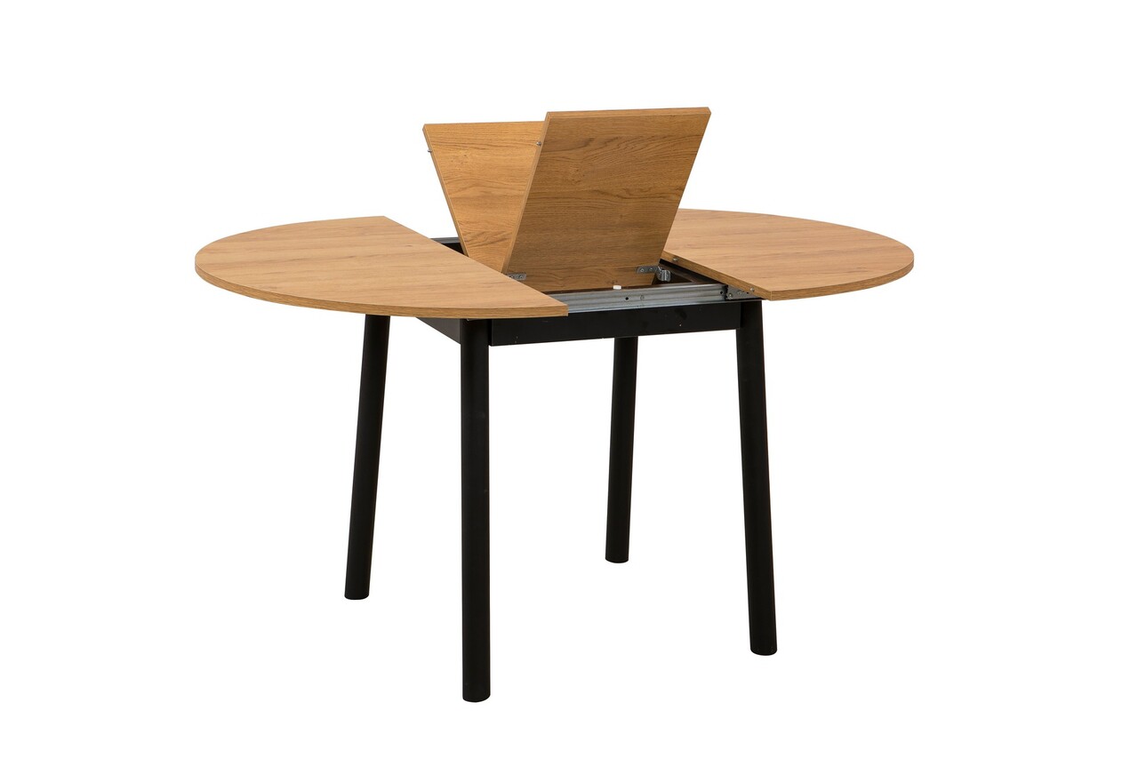 Masa de sufragerie extensibila, Vella, Oliver, 100x75x100 cm, PAL, Stejar / Negru - 2 | YEO