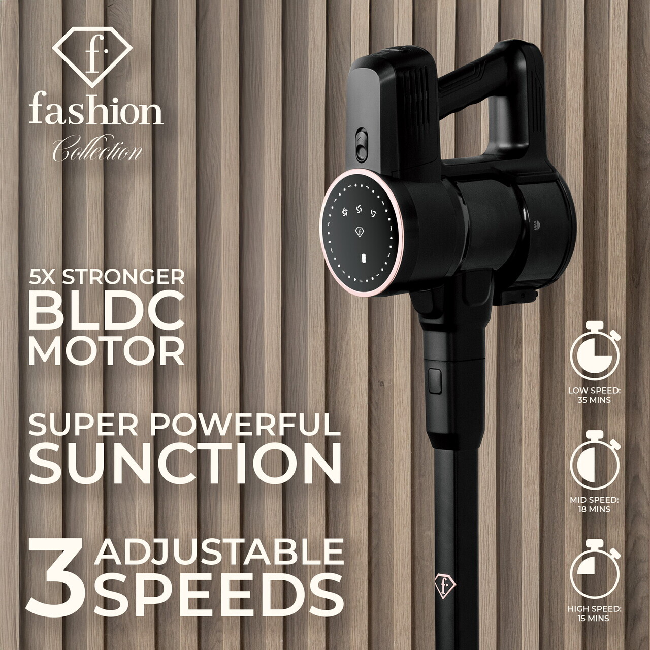 Aspirator vertical Fashion TV, Matte Black-Rose Gold, 250 W, 3 viteze, negru - imagine 17