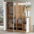 Dulap cu pantofar, cuier si oglinda DD8-AW, Locelso, 147.2x37.5x179.7 cm, PAL, natural/alb