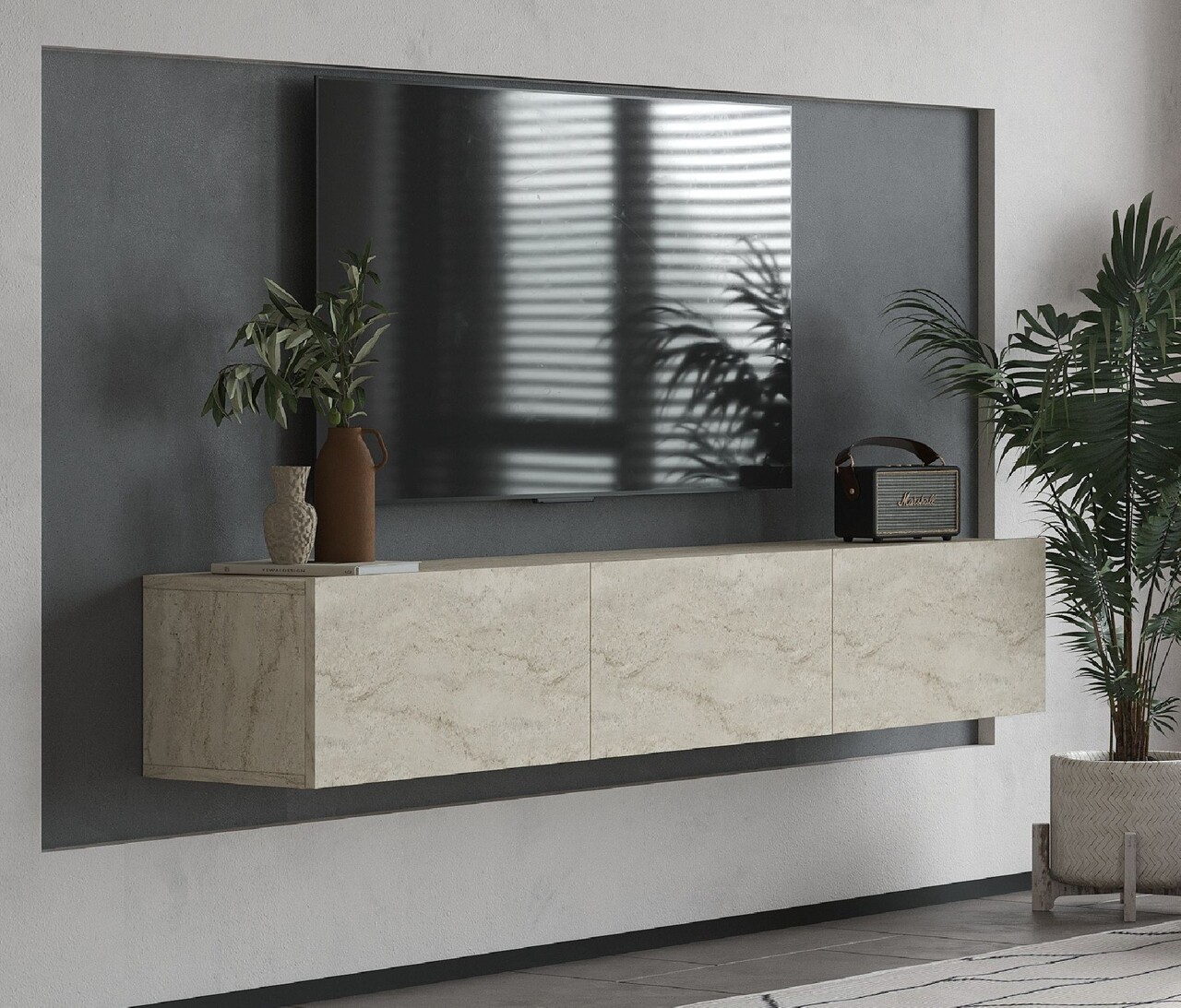 Comoda TV, Odessa, Alfa, 180x28.6x31.4 cm, Travertin