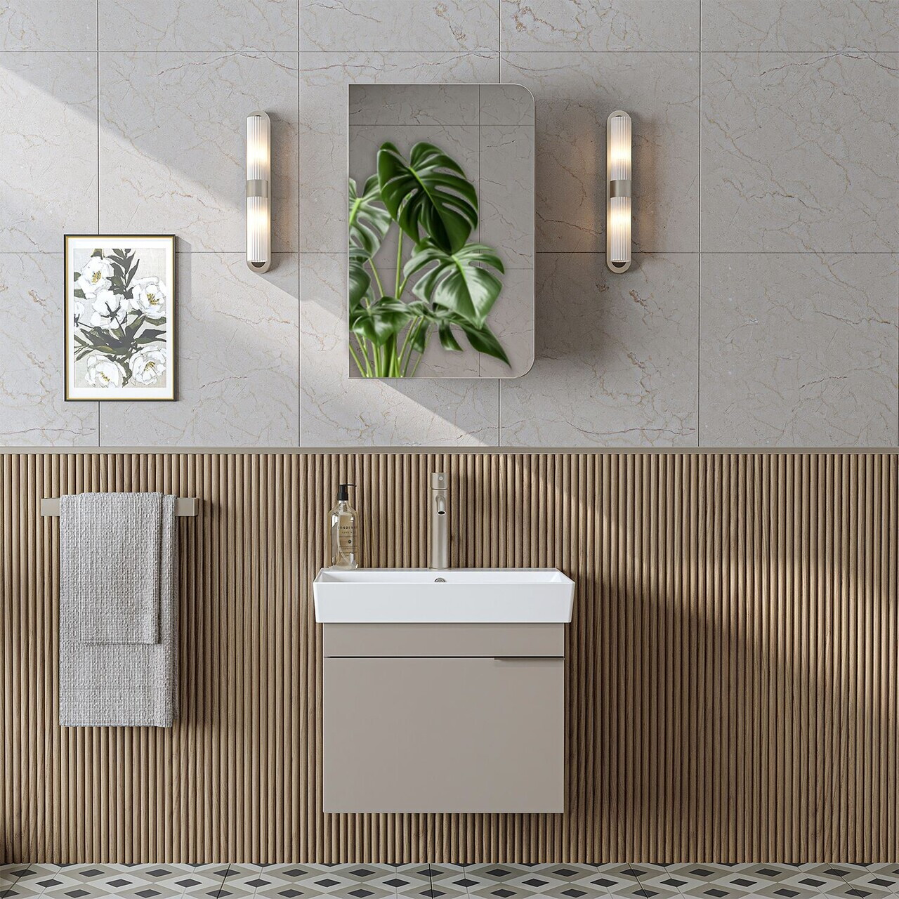 Set Dulap de Baie cu Chiuvetă și Oglindă (2 Piese), Hanah Home, 2936, MDF, Gresie — imaginea 2