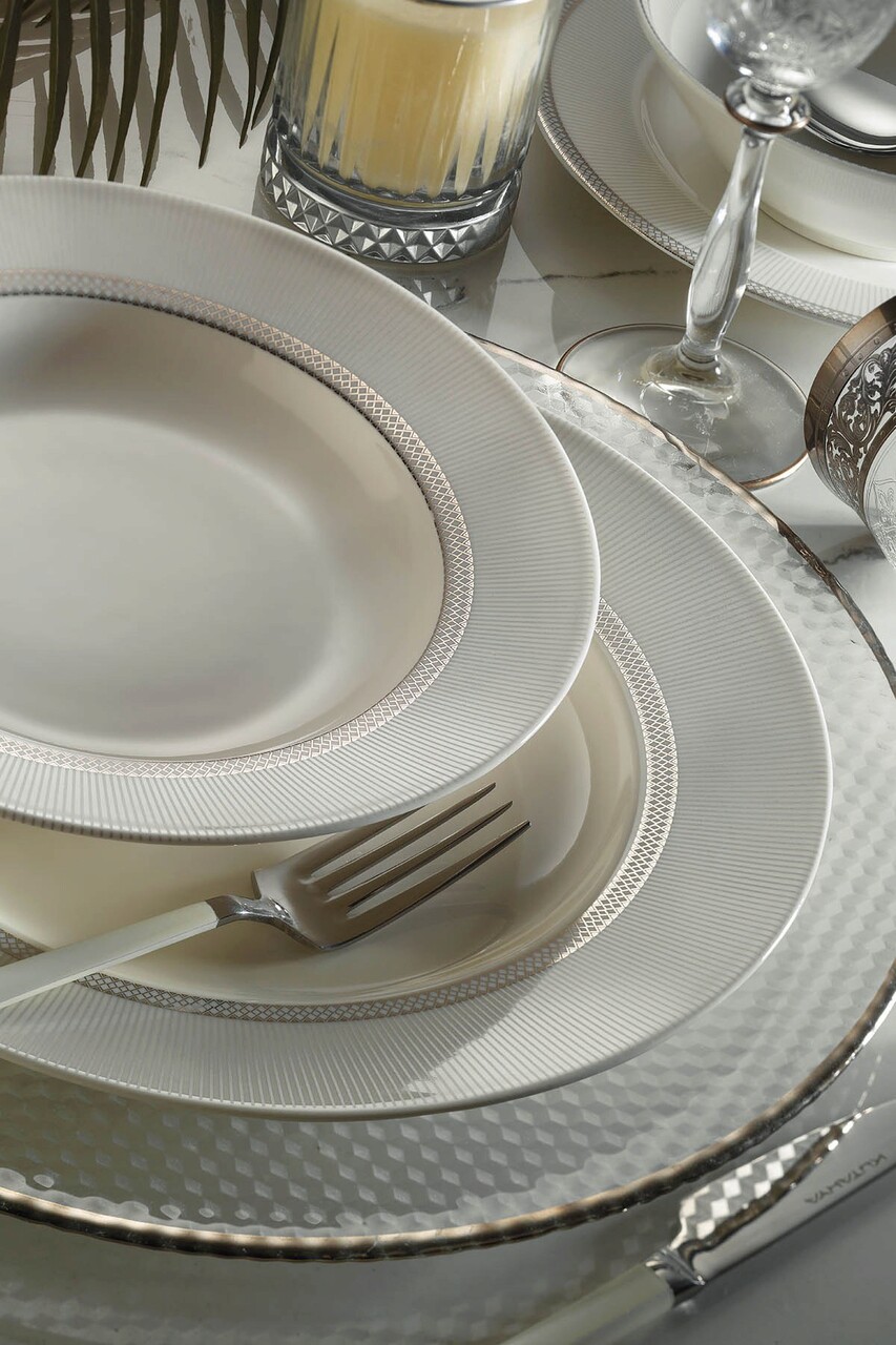 Serviciu de masa 62 piese BNKL62YT43012054, Kutahya Porselen, portelan, alb/argintiu - 1 | YEO
