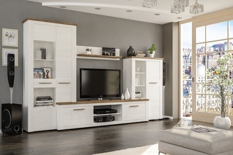 Mobilier living, 4 piese, Genova, 315 x 45 x 200 cm, PAL, alb natur