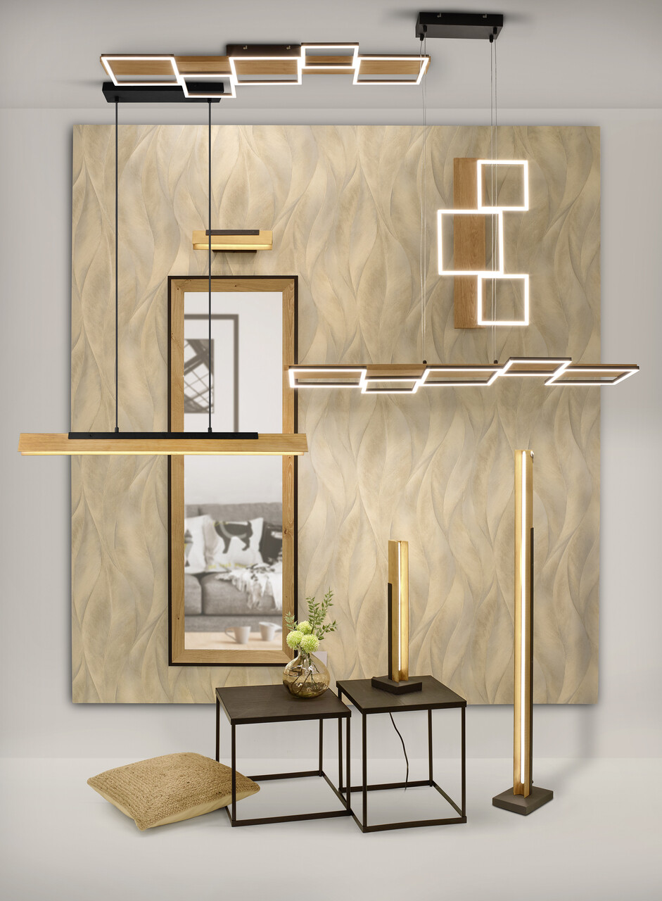 Lustra Kerala, TRIO, 90x8.5x150 cm, 25W, 1x SMD, metal, negru mat/natur