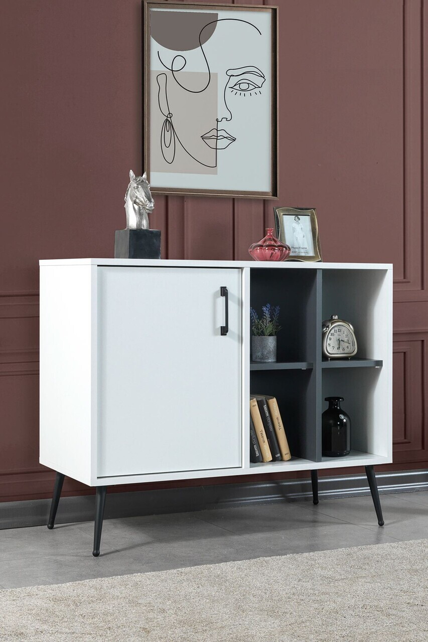 Consola, Hanah Home, Şile 4112, 100x83x44 cm, PAL, Alb / Antracit — imaginea 4