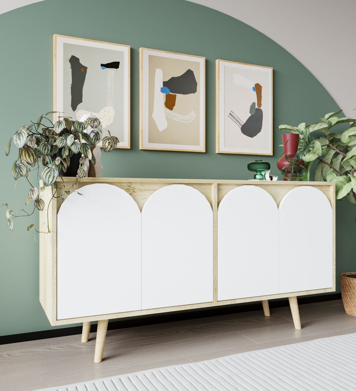 Consola, Hanah Home, Venezia 150, 150x80x45 cm, PAL, Stejar Safir / Alb - view 2