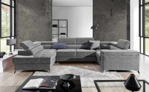 Coltar extensibil stanga 6 locuri ELTAP, Th-64, Thiago, 342x208x88 cm, lemn/poliester, gri