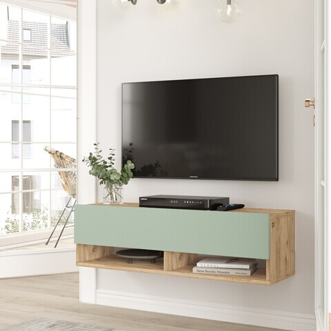 Comoda TV, Hanah Home, FR13-AY, 100x29.1x31.6 cm, PAL, Pin Atlantic / Verde