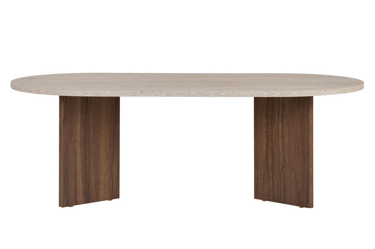 Masuta de cafea, Nordure, Sable, 119x40x60 cm, Travertin / Nuc - imagine 7