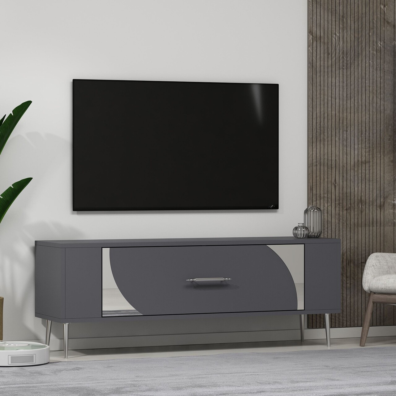 Comoda TV, Olivia, Retrop2, Antracit / Argintiu - 1 | YEO