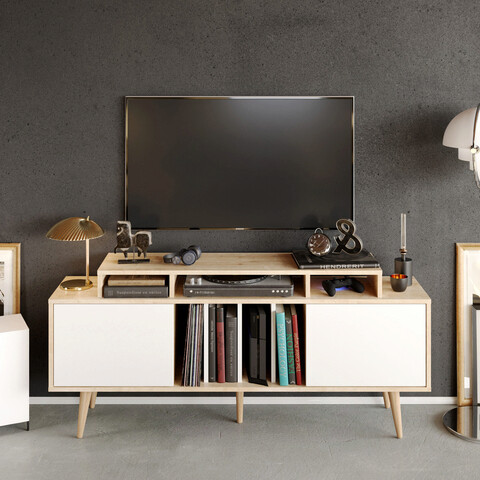 Comoda tv, retricy, char, 160x35x70.8 cm, pal, alb / safir