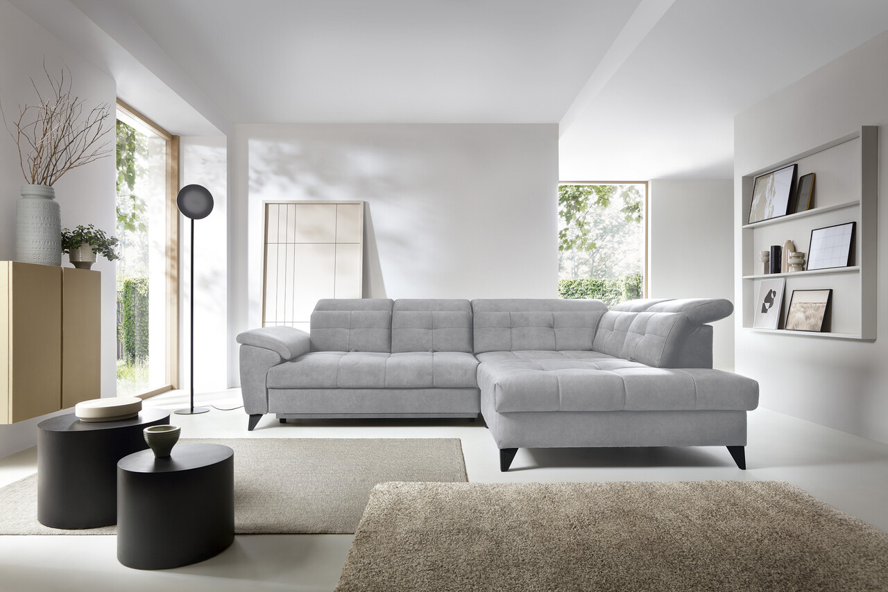 Coltar extensibil dreapta 5 locuri ELTAP, RT-04AU, Inferne, 297x210x107 cm, lemn/poliester, gri deschis