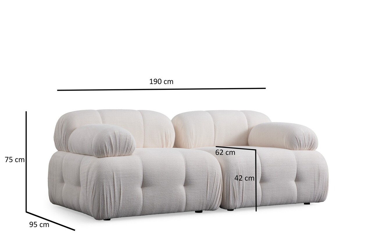 Canapea 2 locuri, Atelier del Sofa, 560ARE1550, Lemn de fag / PAL, Alb