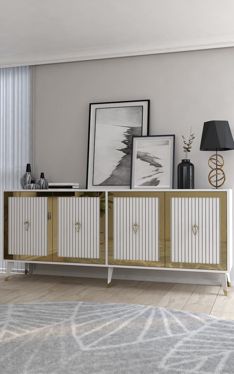 Consola, Hanah Home, Benner, 180x78.6x35 cm, PAL , Alb/Auriu - view 2