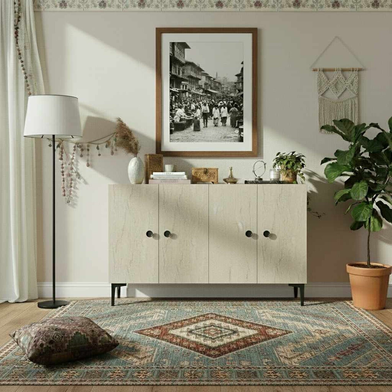 Consola, Hanah Home, Sherifa 120, 120x75x32 cm, Alb / Travertin — imaginea 4