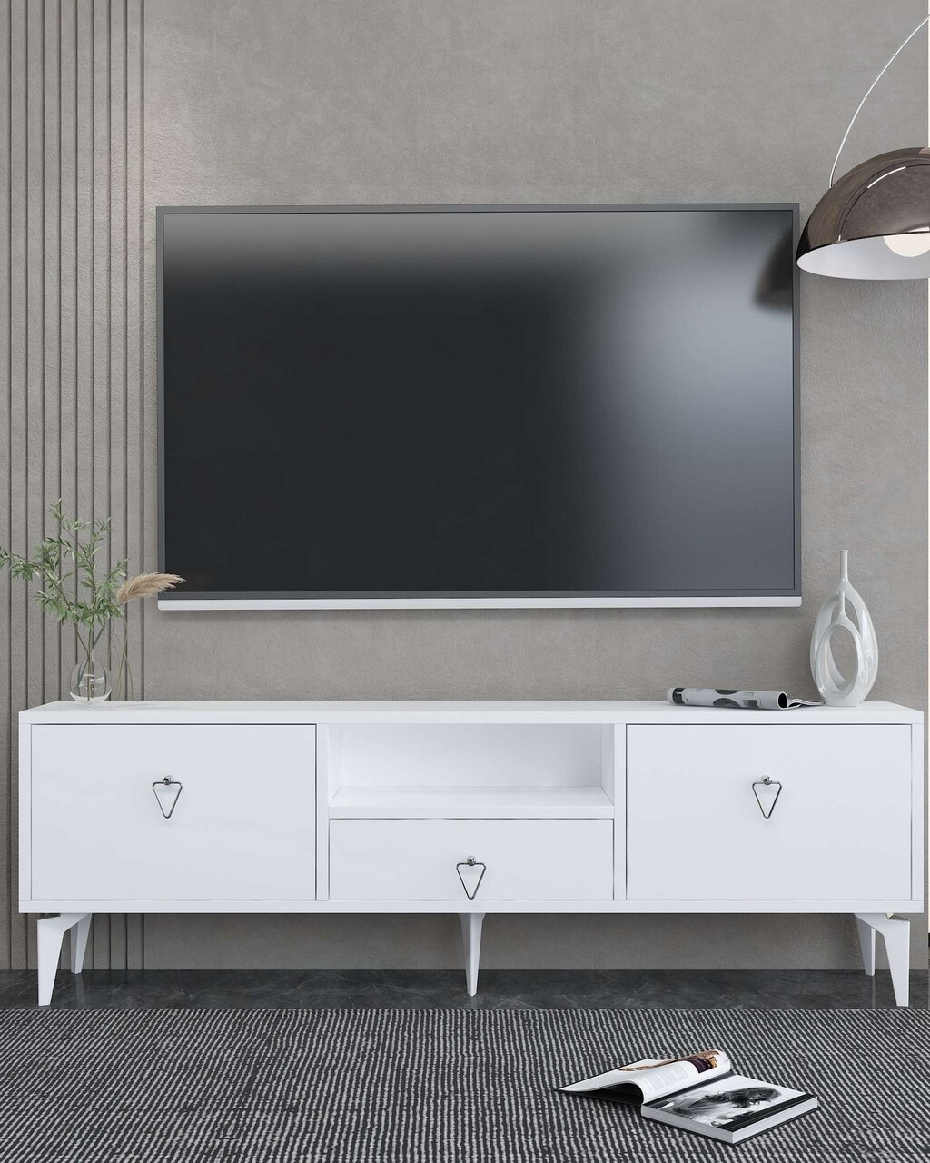 Comoda TV, Hanah Home, 1302-DROP-1, 140x49x30 cm, PAL , Alb / Argintiu - view 2