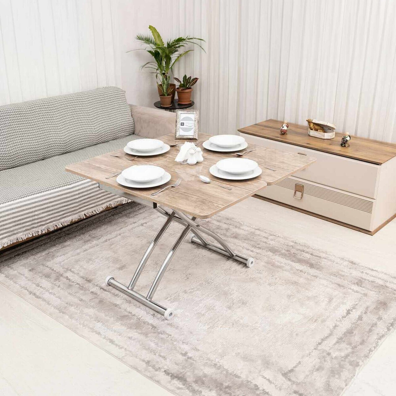 Masuta de cafea, Hanah Home, Mini Juppo Ext, MDF, Antic / Crom — imaginea 3