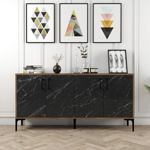 Consola, hommy craft, kiev 160, 160x78x35 cm, nuc / marmură neagră