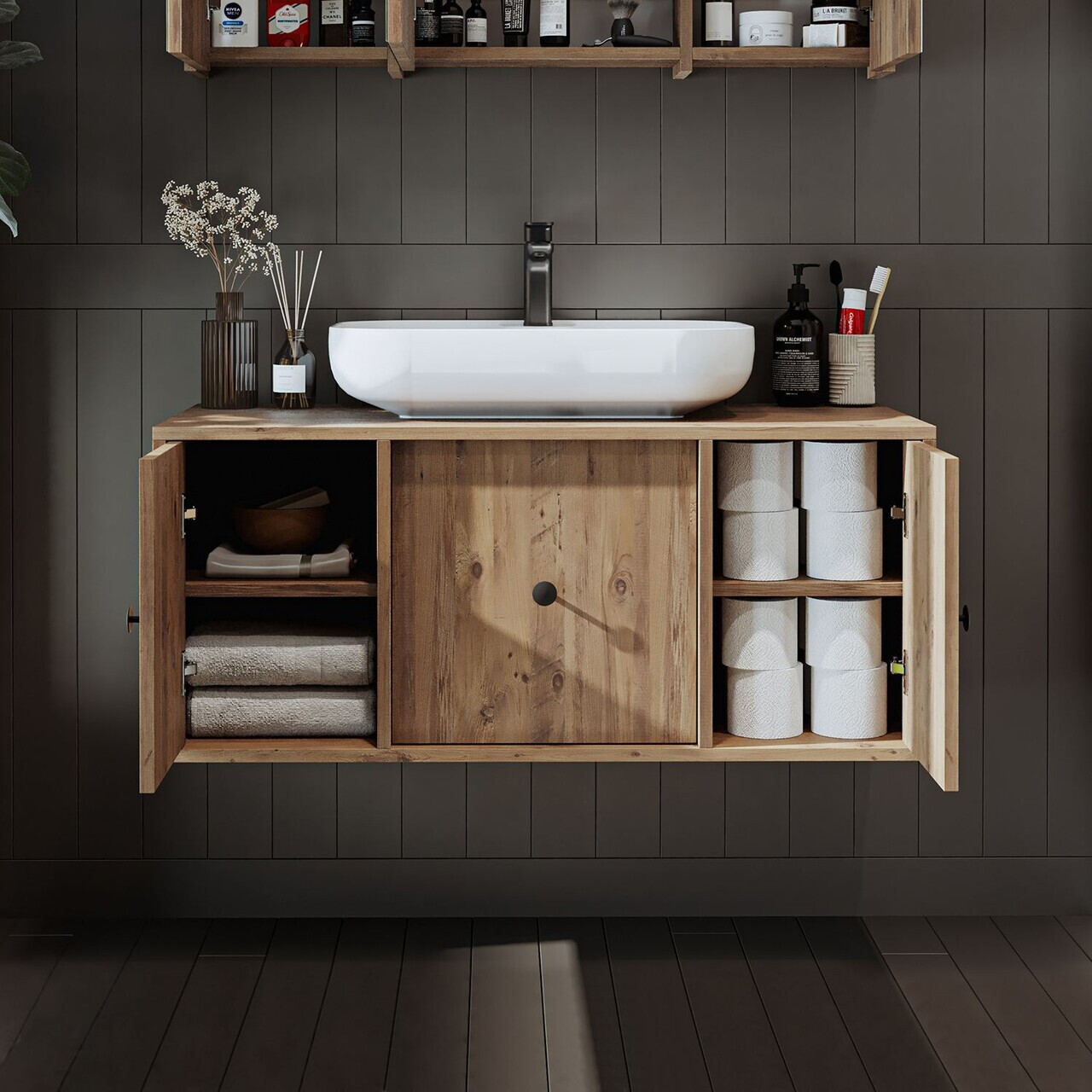 Dulap de baie cu chiuvetă, Hanah Home, 2564, 105x58x45 cm, MDF, Maro — imaginea 4