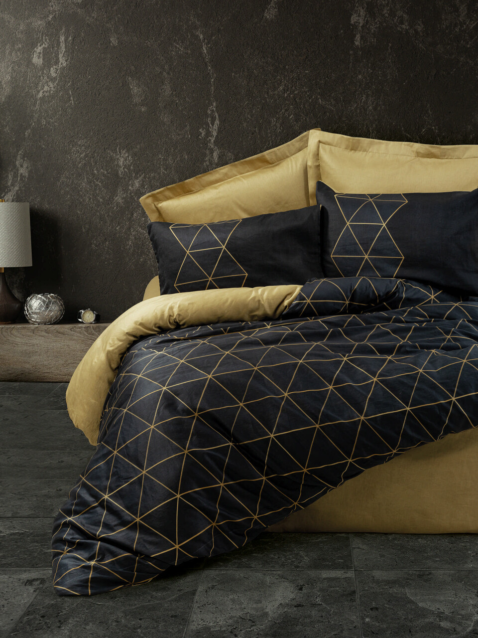 Lenjerie de pat dubla (DE) L'essentiel Maison Veta Aur/Negru